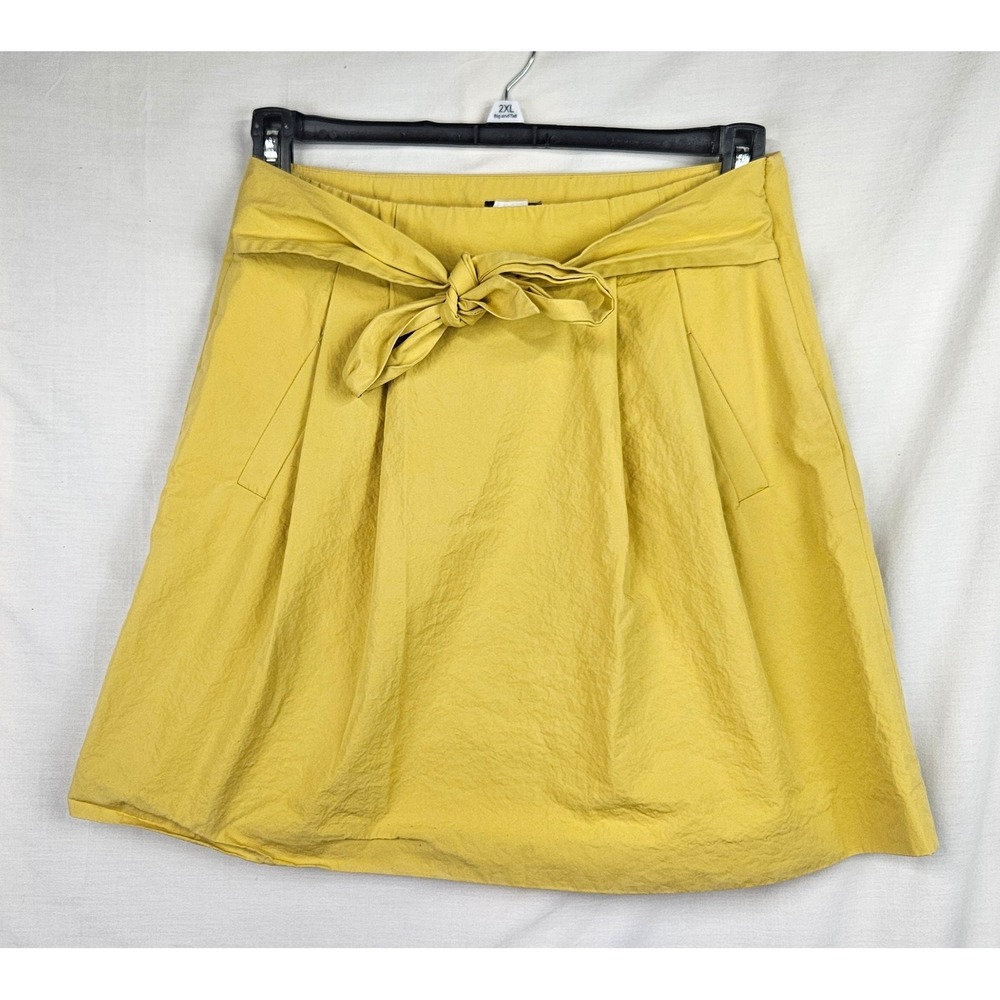 J.Crew Yellow Cotton A-Line Skirt with Tie Waist Pockets Size 4 Minimalist